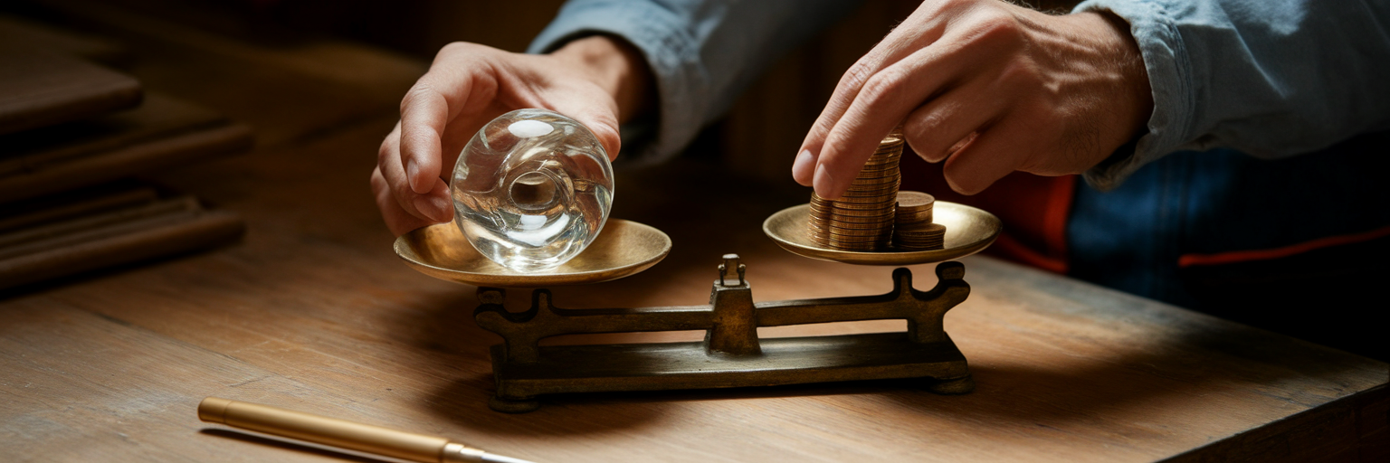 Balanza comparando valor y precio de un producto