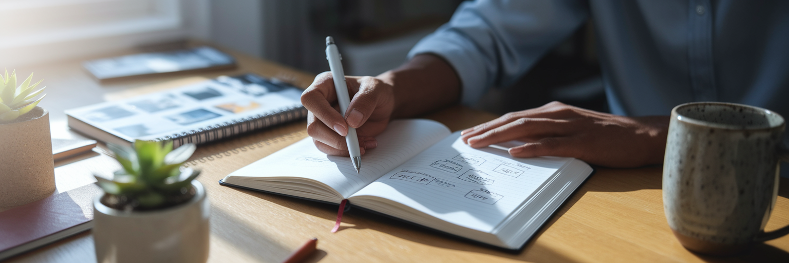 Persona definiendo un producto digital en un cuaderno