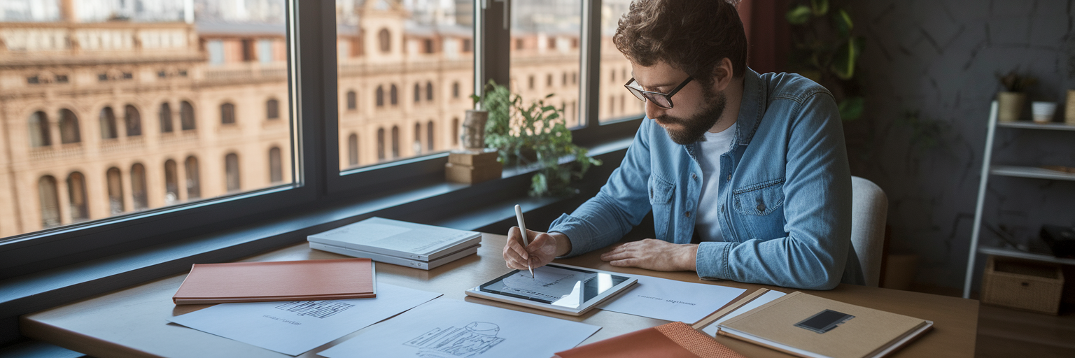 Creadora digital planificando niveles de producto.