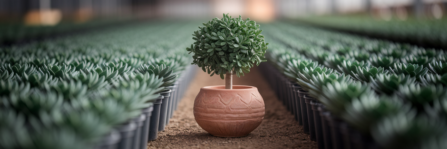 Unique plant standing out among many generic ones.